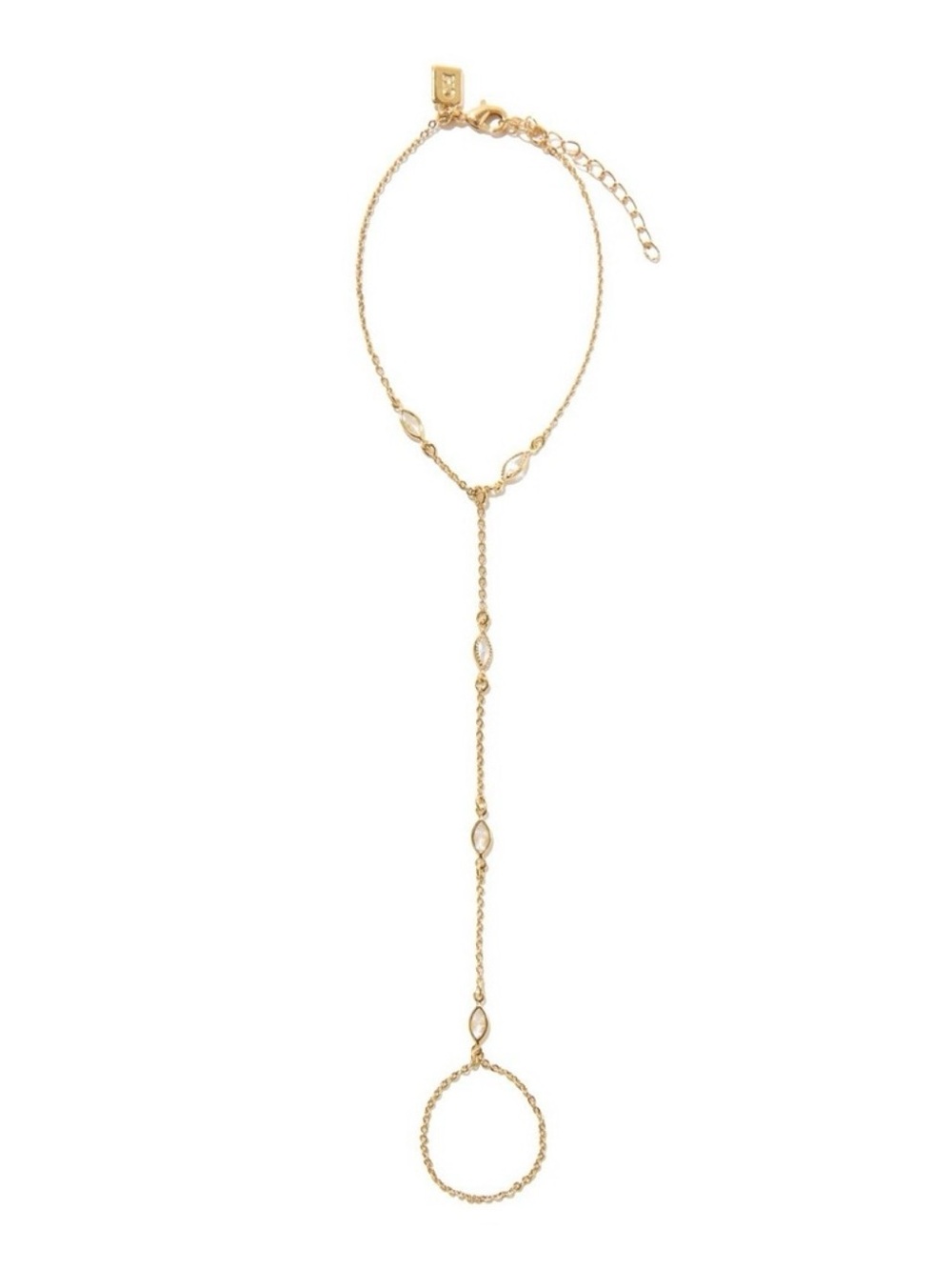 Crystal Haze Gold Hand Chain Bracelet with Clear Marquise Accents